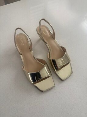 Anthropologie Metallic Gold Square-Toe Slingback Mules